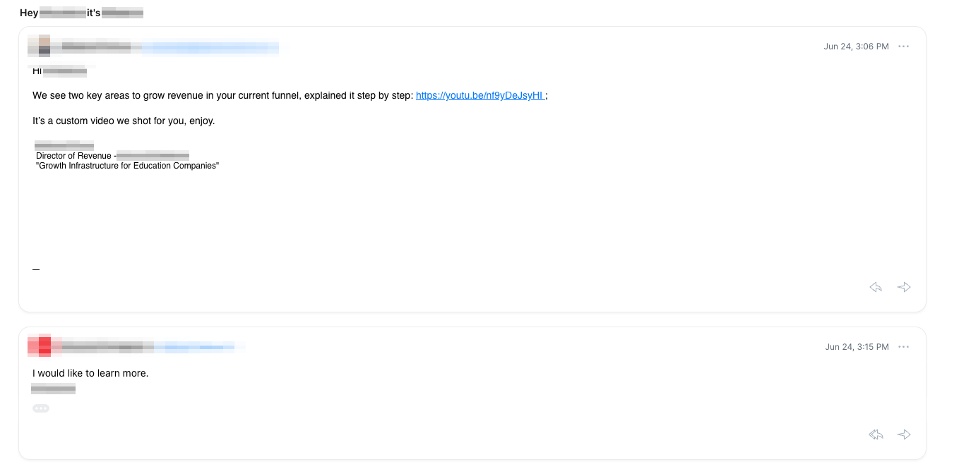 Prospect replies that they would like to learn more